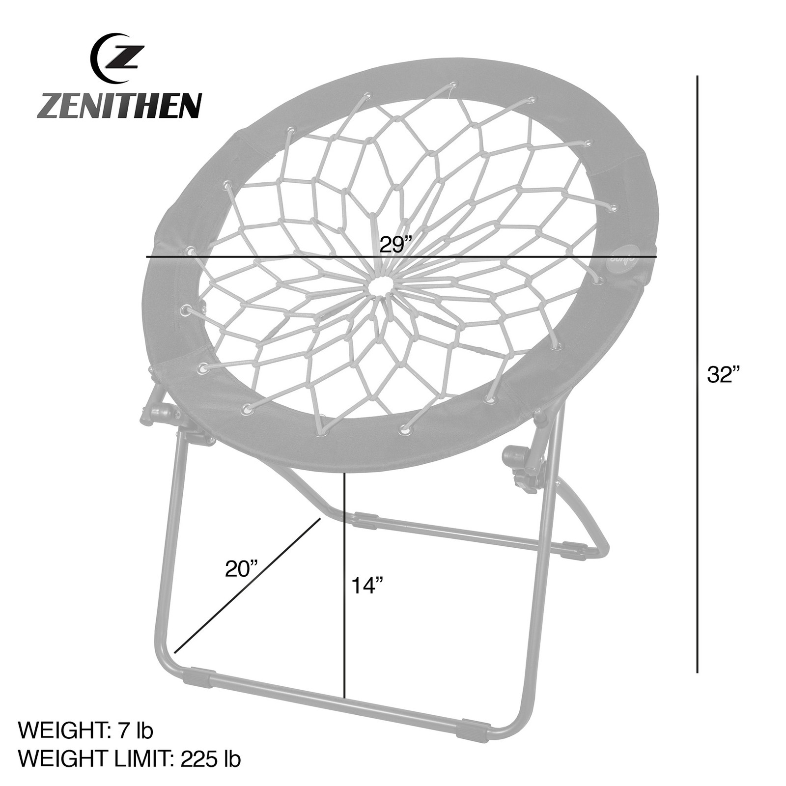 Zenithen Foldable 29” Bunjo Bungee Chair, Teal (Pack of 1)