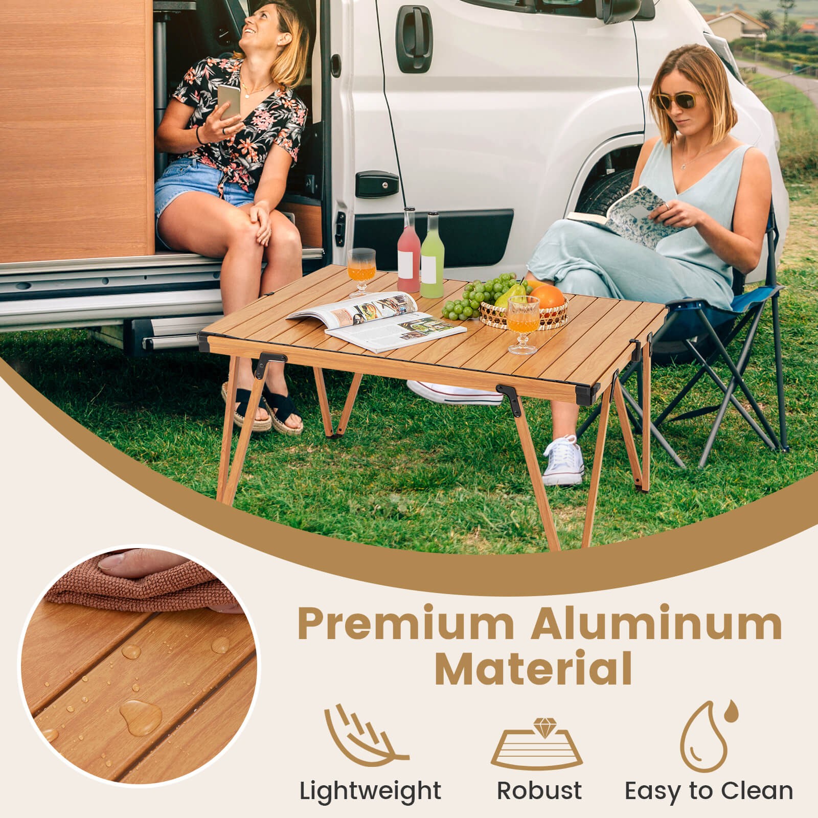 Folding Camping Table w/ Storage Bag and Waterproof Desktop Aluminum Structure