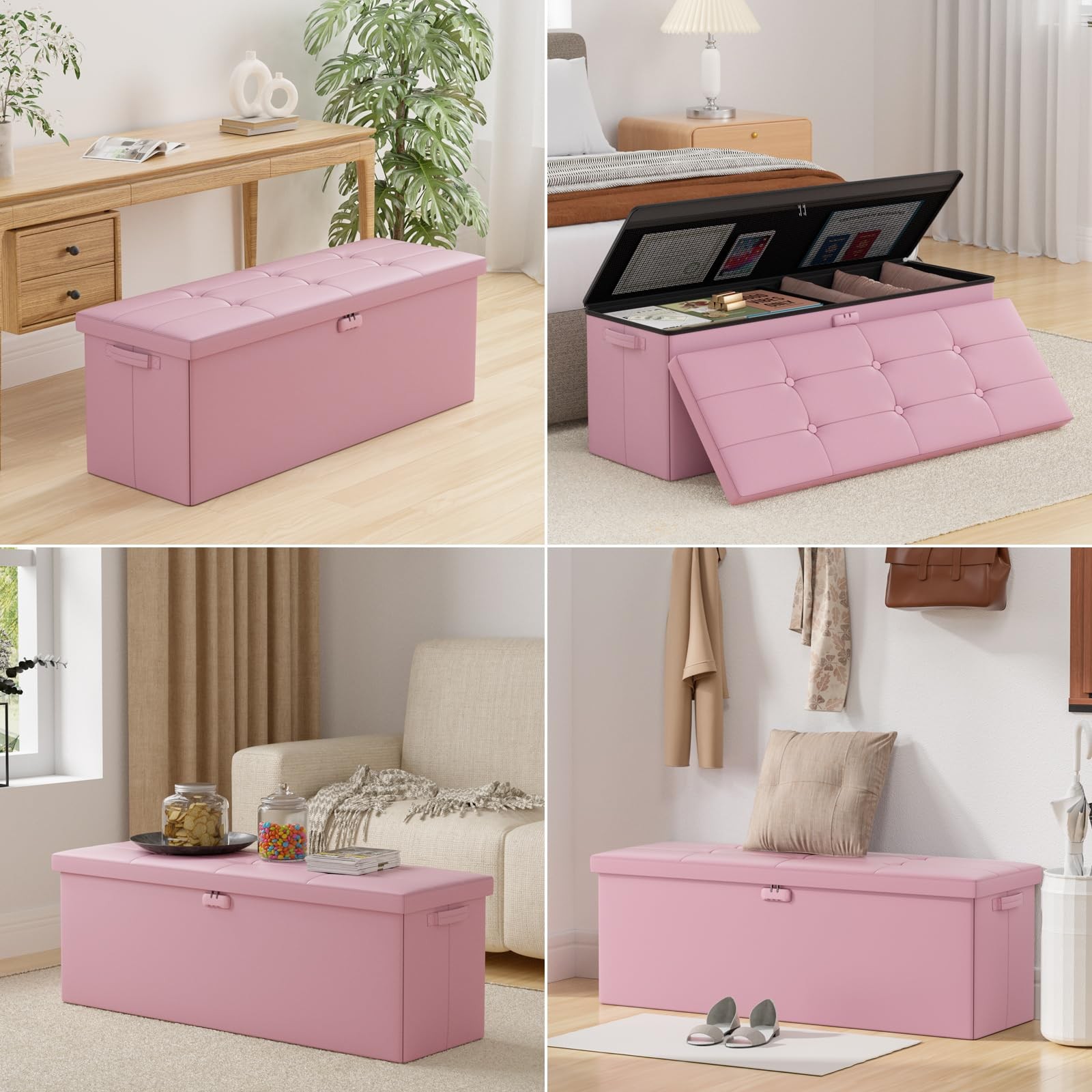 Storage Ottoman, Fireproof Folding Bench with Lock(15”x 43”x15”), Water-Resis...
