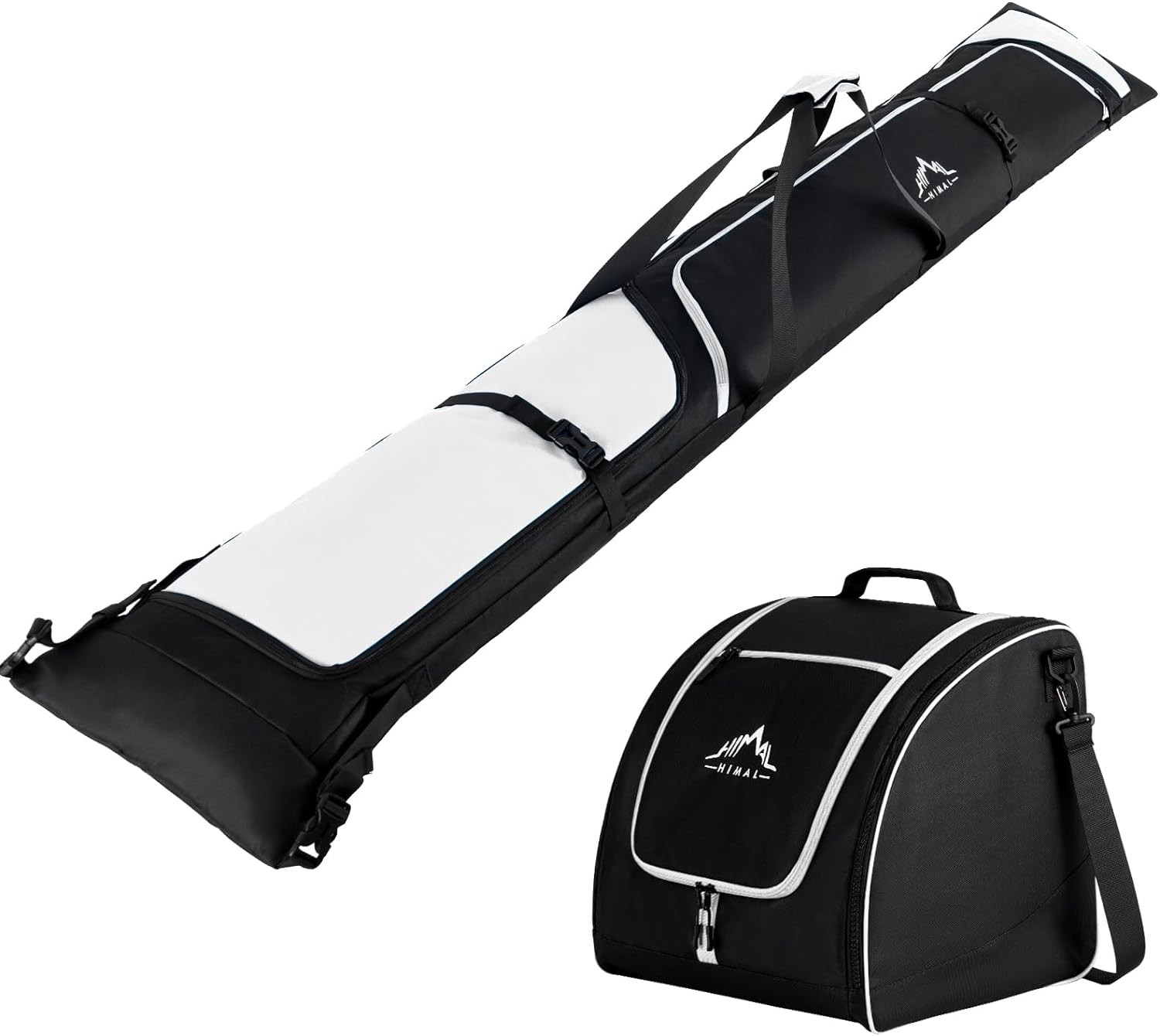 Ski Bag and Boot Combo, Padded Skis for Air L, Black & White