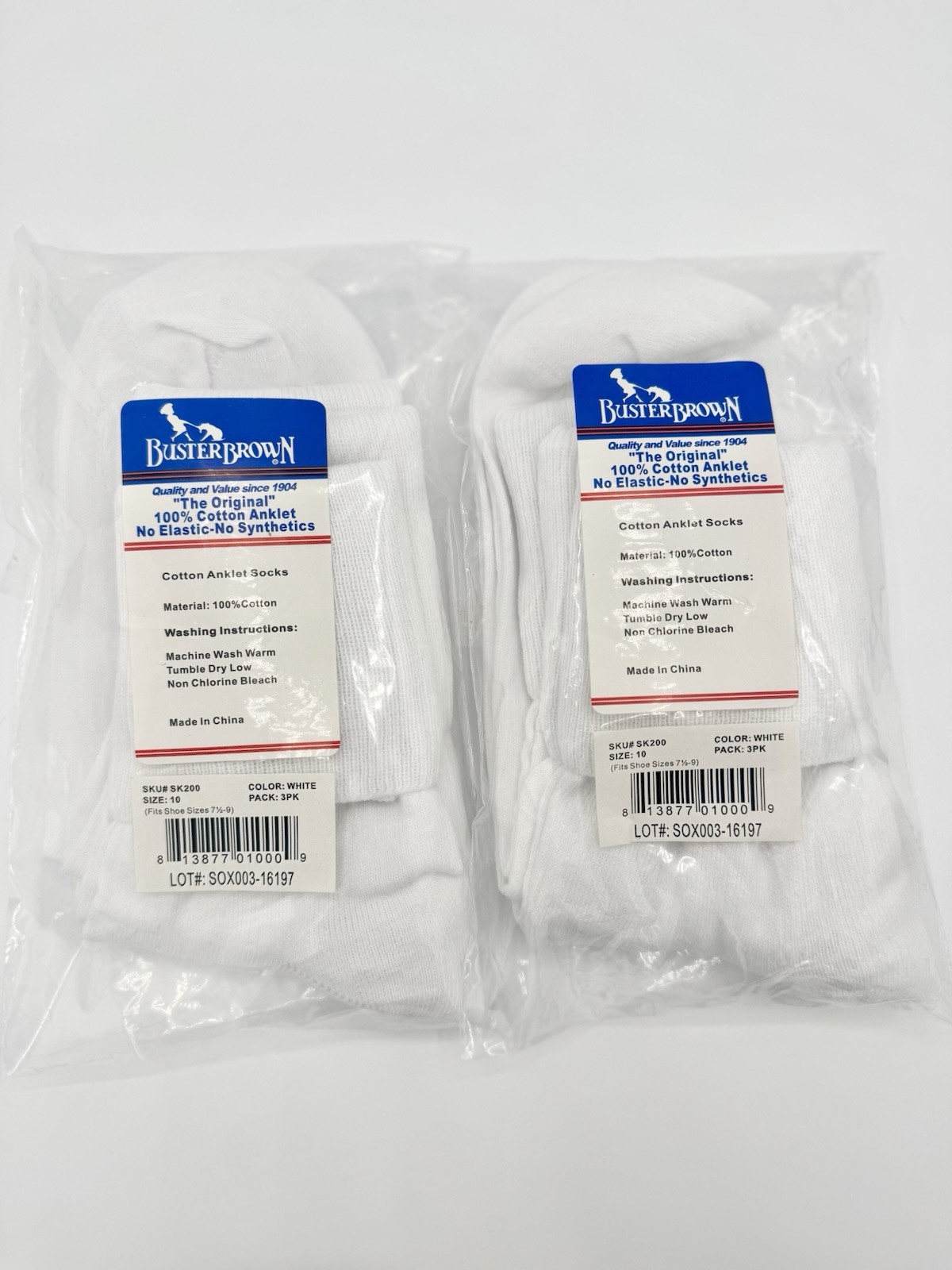 Buster Brown 100% Cotton Anklet Socks 6 Pairs Black White No Elastic Sz Opt