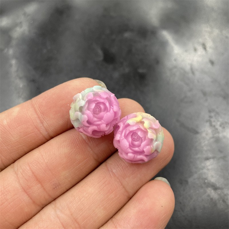 3pc Diy Jewelry Accessories Pink Imitation Peach Blossom Jade Carving Beads