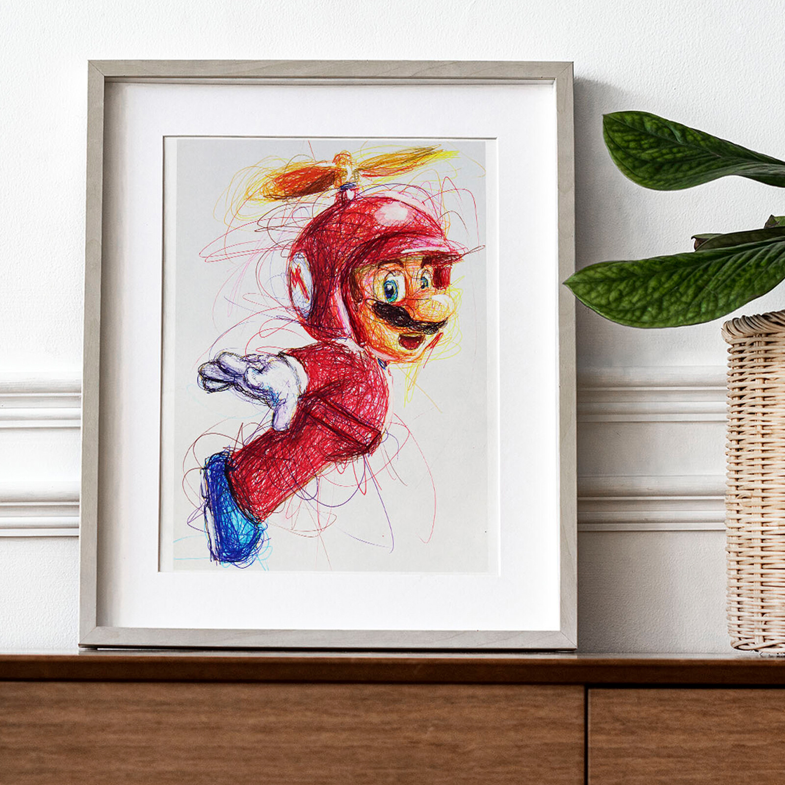 Propeller Mario Ballpoint Pen Print, Super Mario Art