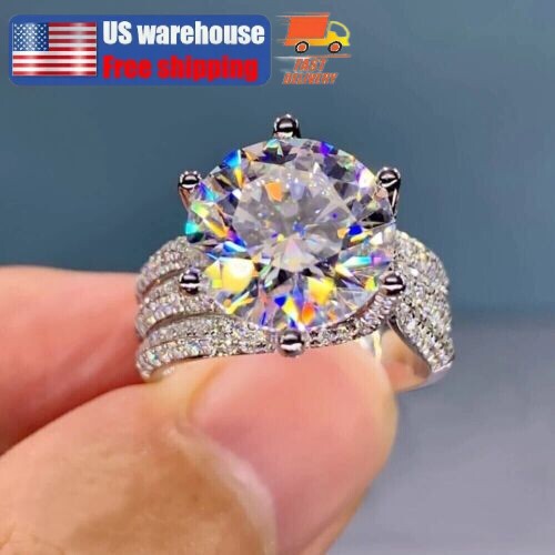 5 Carat Round Cut Moissanite Engagement Wedding Ring Real S925 Sterling Silver