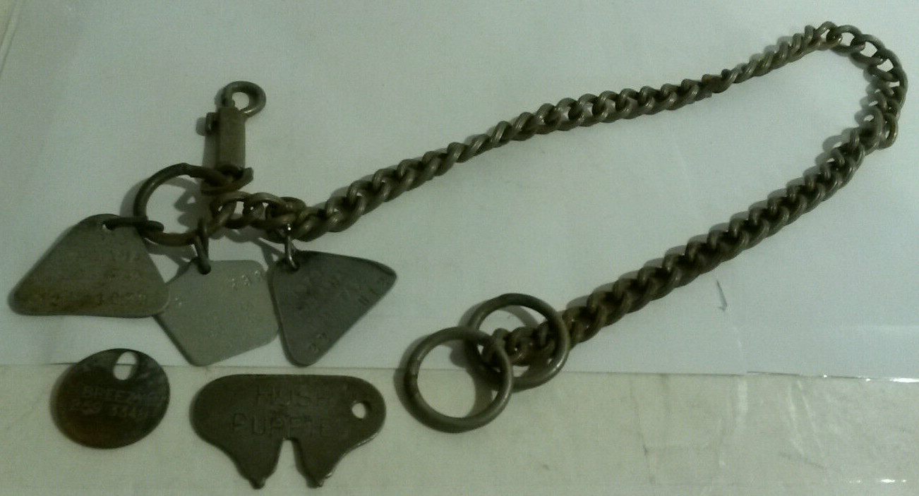 Indiana dog tag metal 1970s era several w chain metal Hish Puppies tool shoes