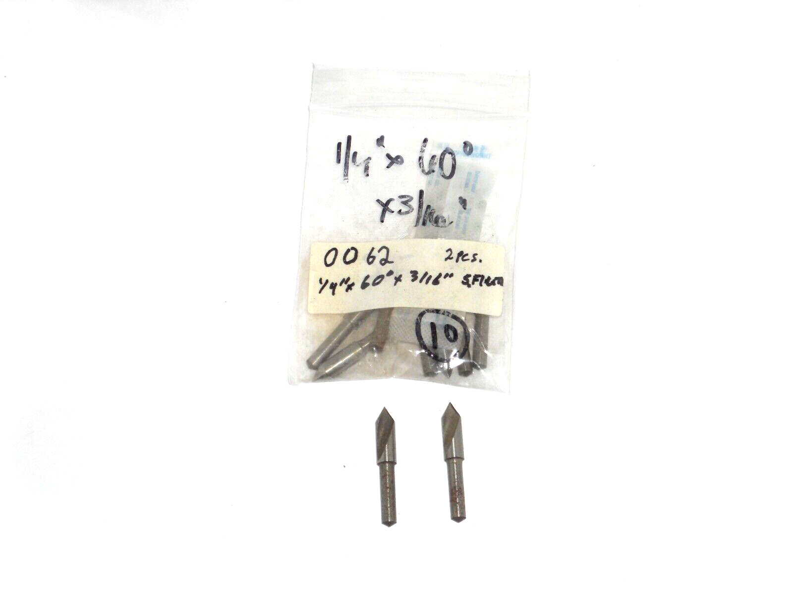 0062)  HSS, 1/4"x 60deg.x 3/16", Single Flute, Countersink, 2pcs. per sale!