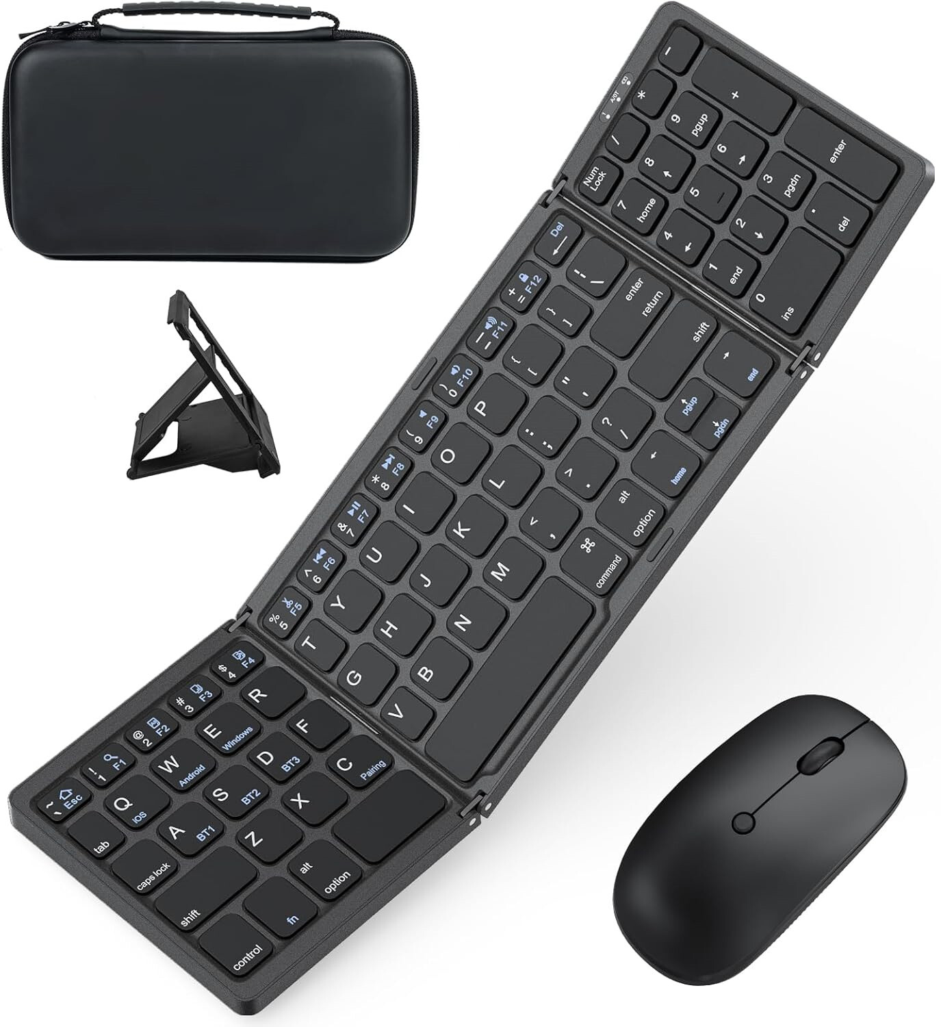Portable Foldable Rechargeable Travel Bluetooth Keyboard and Mouse Black