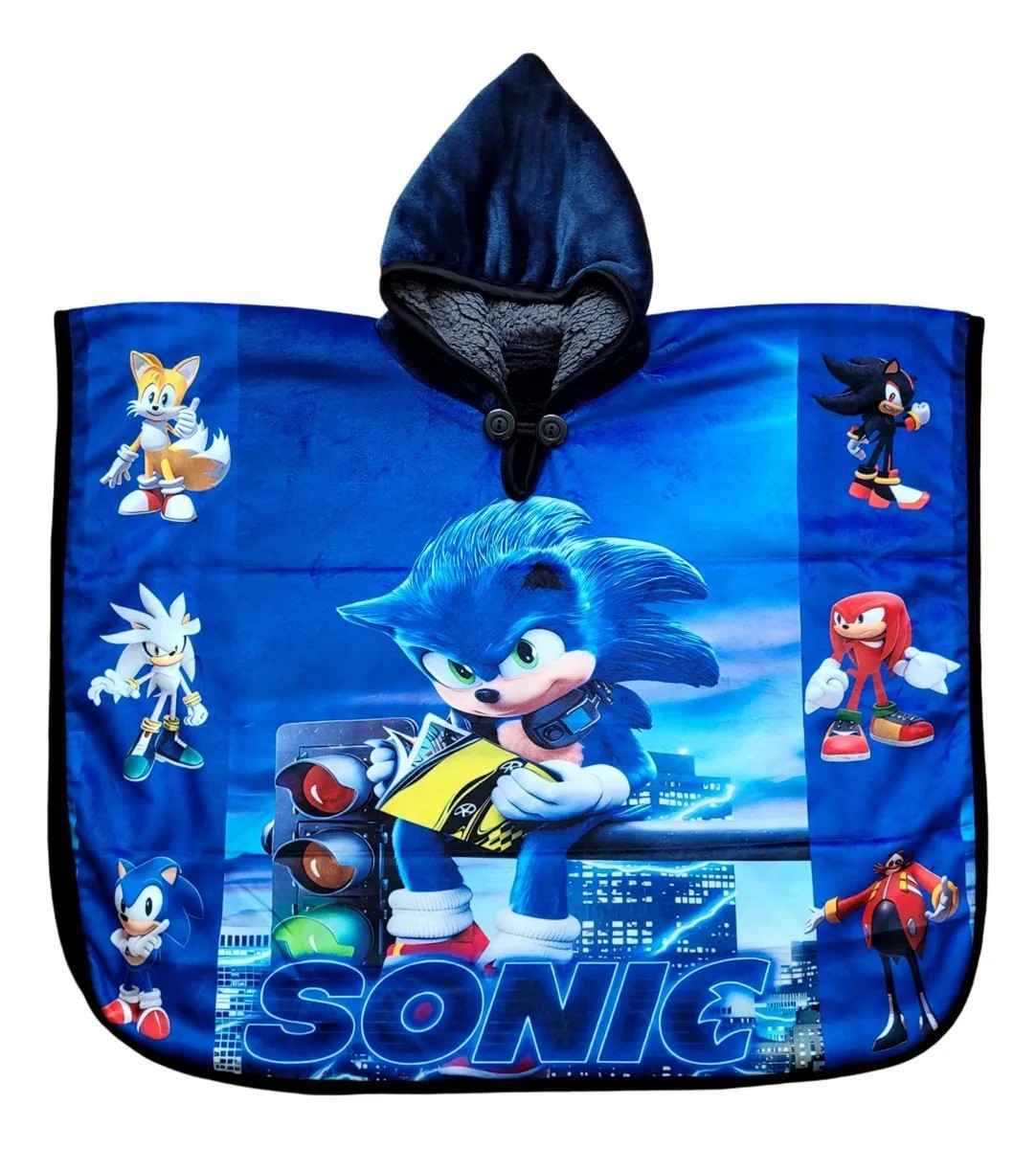 Fits Thermal poncho ruana for childrens with Sonic design
