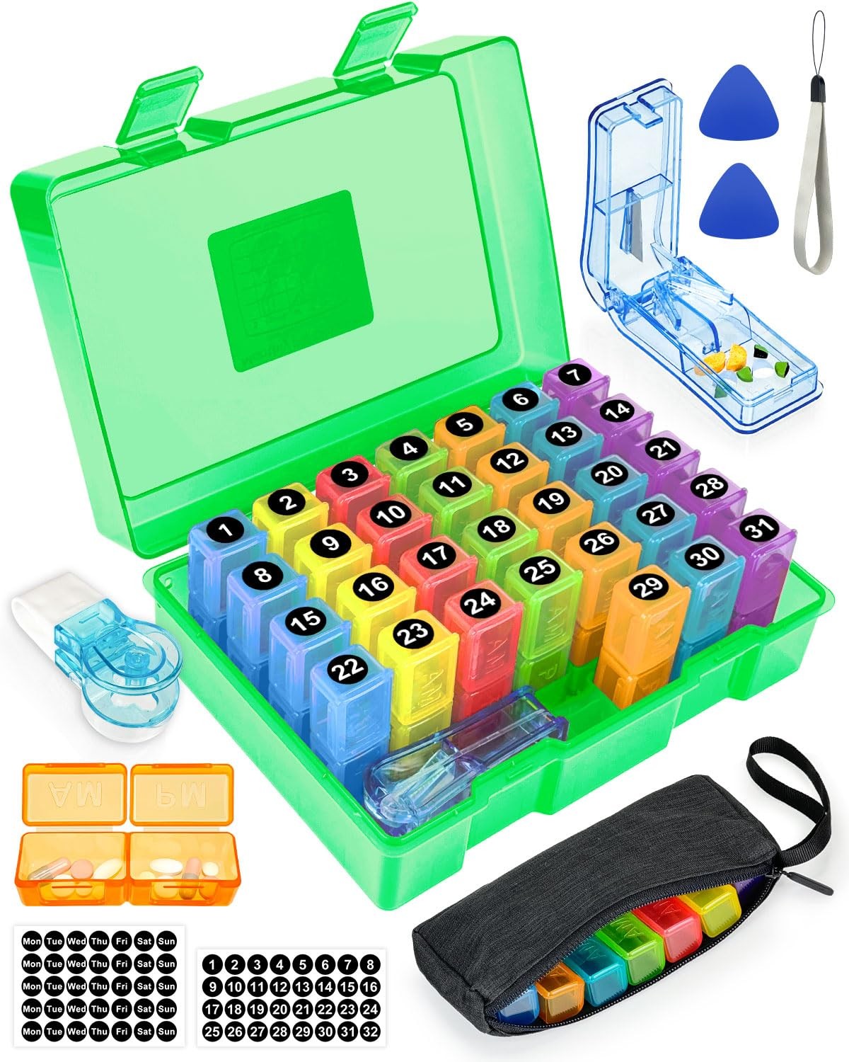 Monthly Pill Organizer 2 Times a Day – Yonlog Large Medicine Box with Weekly ...