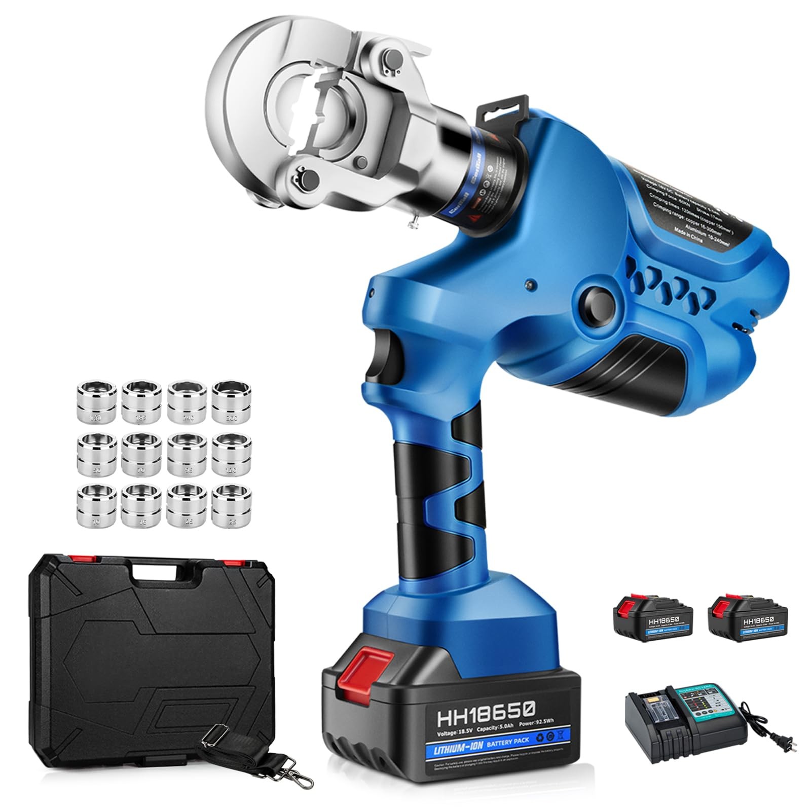 Electric Hydraulic Crimping Tool, 8AWG-600MCM Rechargeable Hydraulic Crimper ...