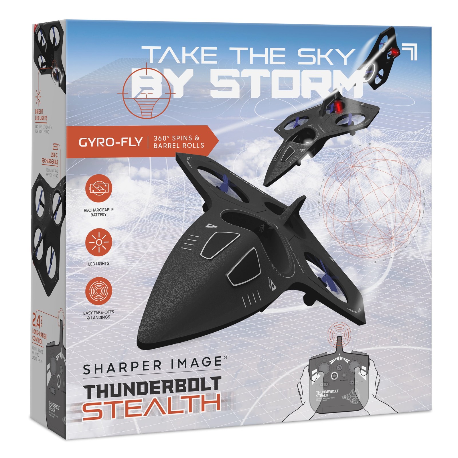 Sharper Image® Thunderbolt Stealth Drone, USB-C Rechargeable, Flight Assist