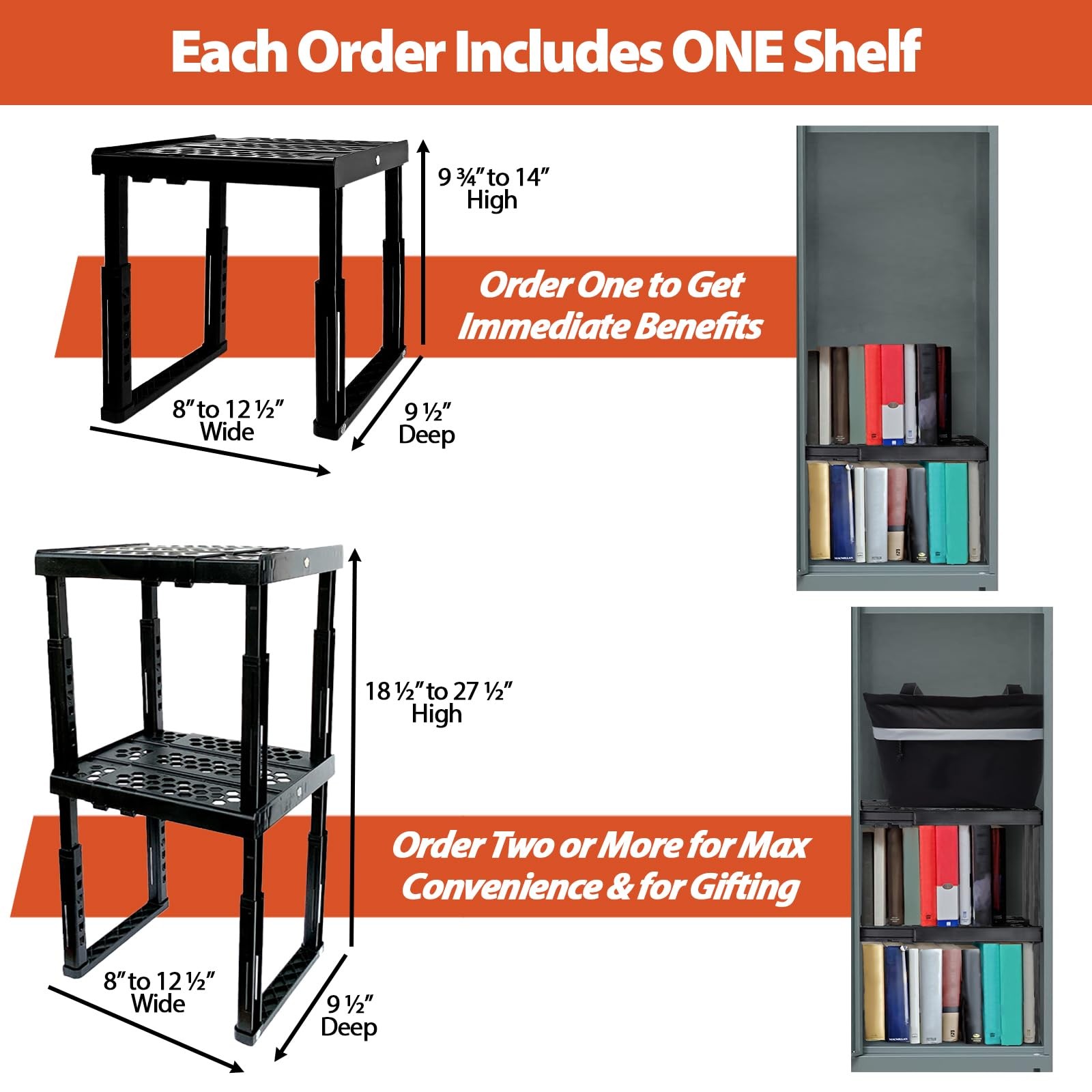 Locker Organizer Shelf， Adjustable Width and Height , Ideal Locker for School...
