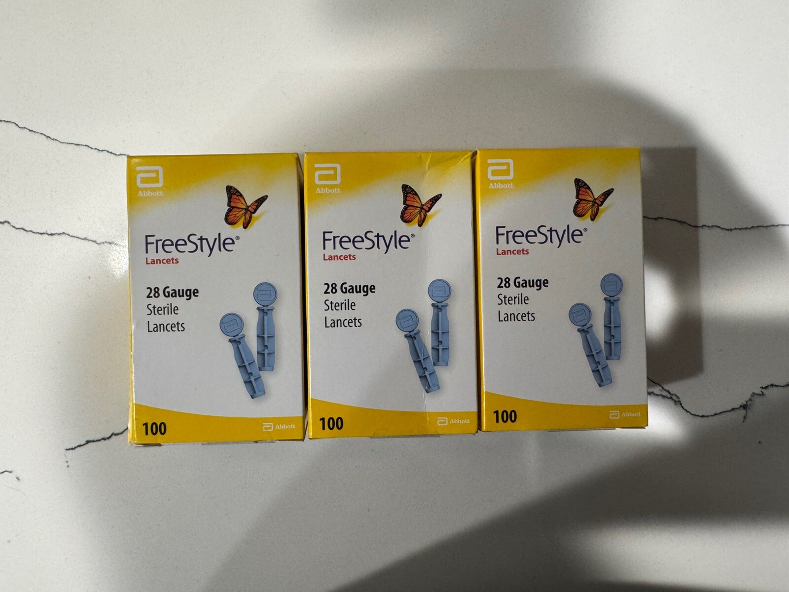 Freestyle 28 Gauge Sterile Lancets 3 Pack Bundle 300 In Total Abbotts. FAST SHIP