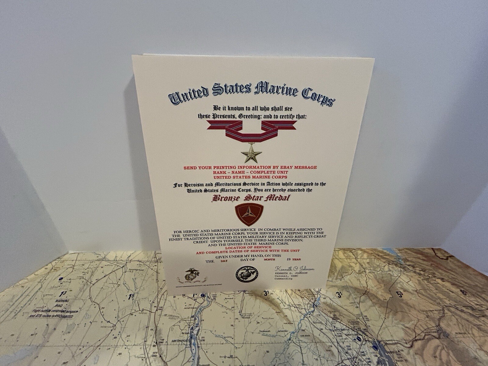 U.S.M.C. / BRONZE STAR MEDAL CERTIFICATE - 3RD MARINE DIVISION
