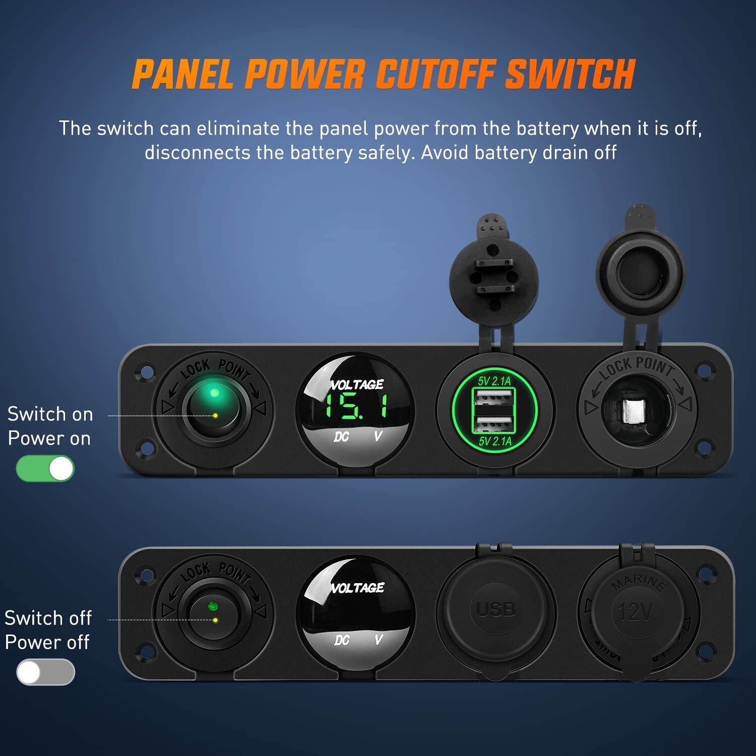 Nilight Charger Socket Panel 4 in 1 ON/Off Dual USB Socket Power Outlet LED