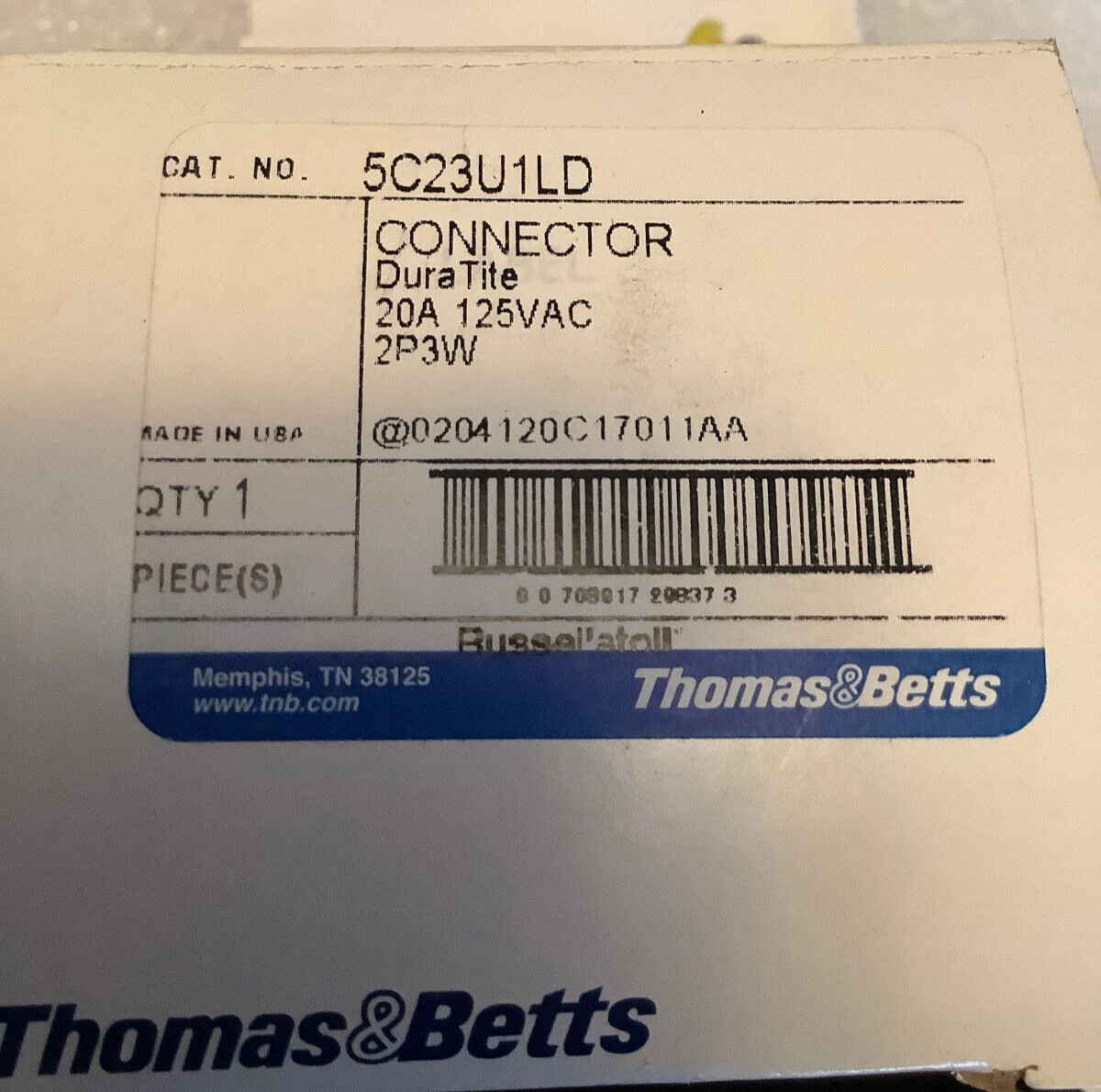 THOMAS & BETTS 5C23U1LD DURATITE CONNECTOR *NEW*