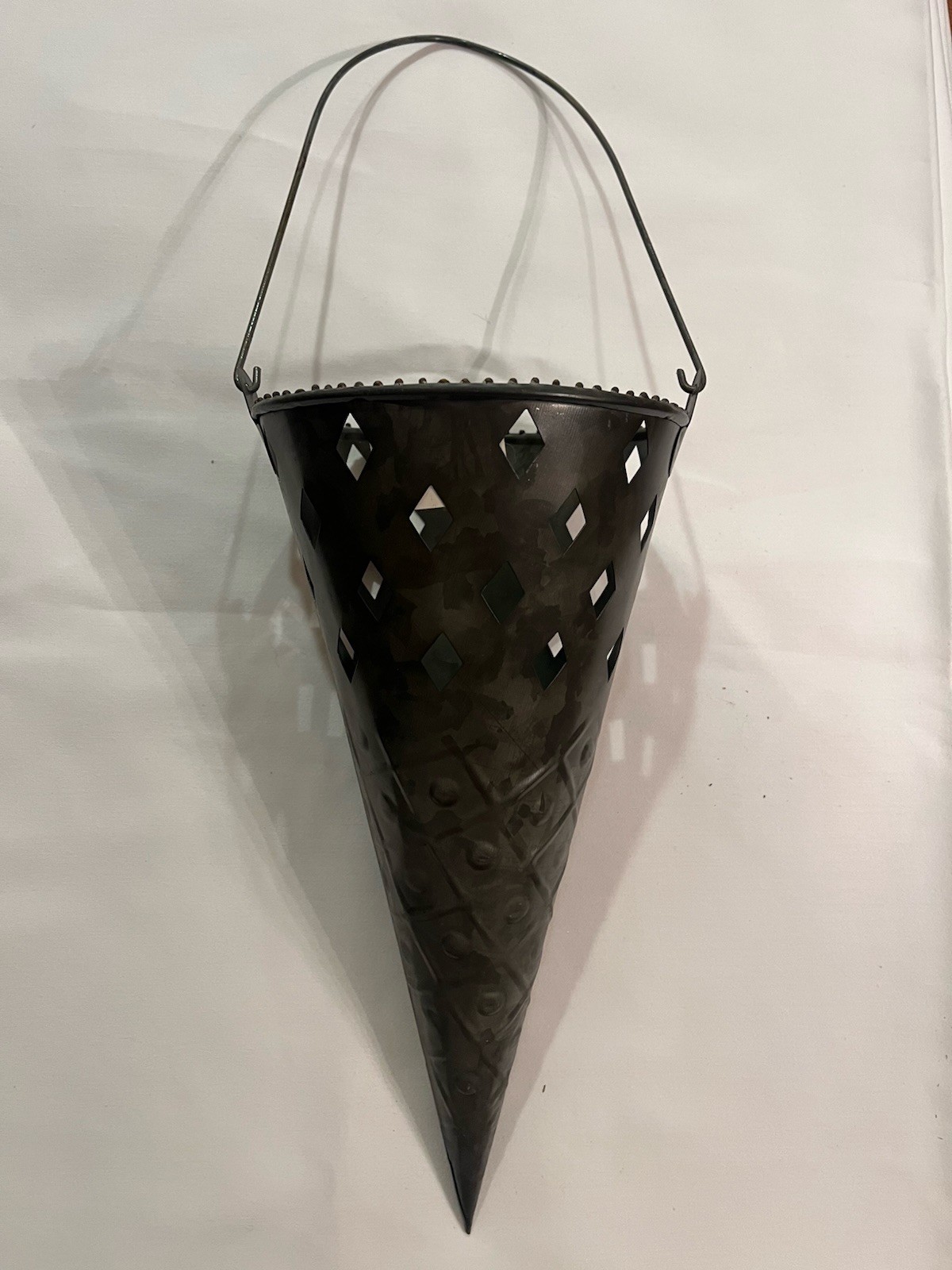 Tin Cone Shaped Planter With Swinging Handle - 12" Planter 8" Handle