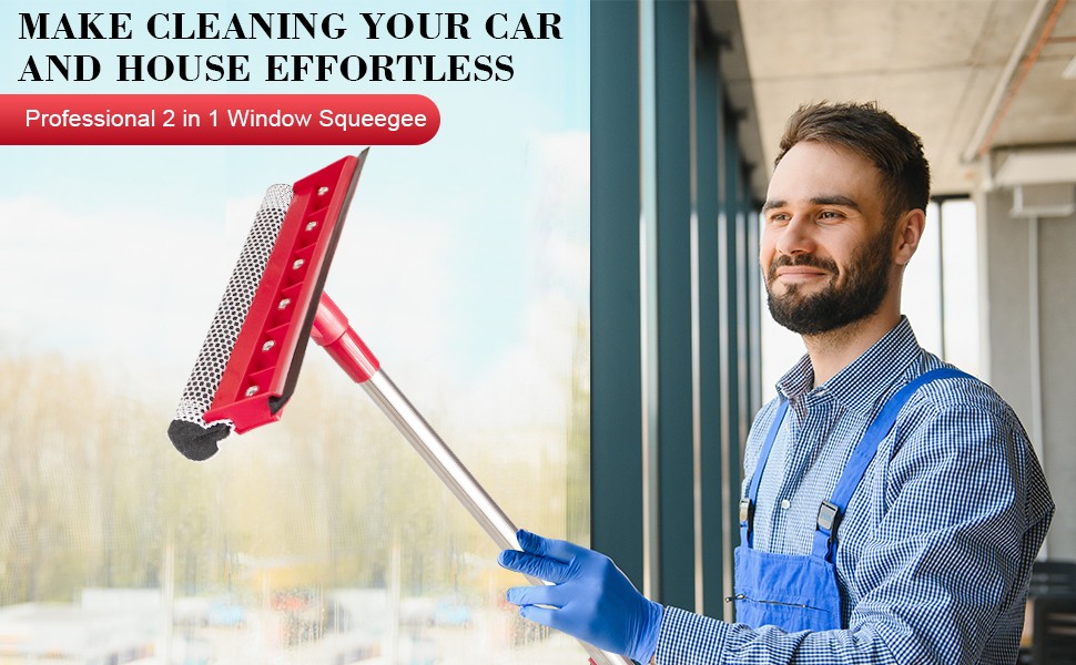 Professional Standard Window Squeegee,2-in-1 Window Cleaner Sponge and Soft