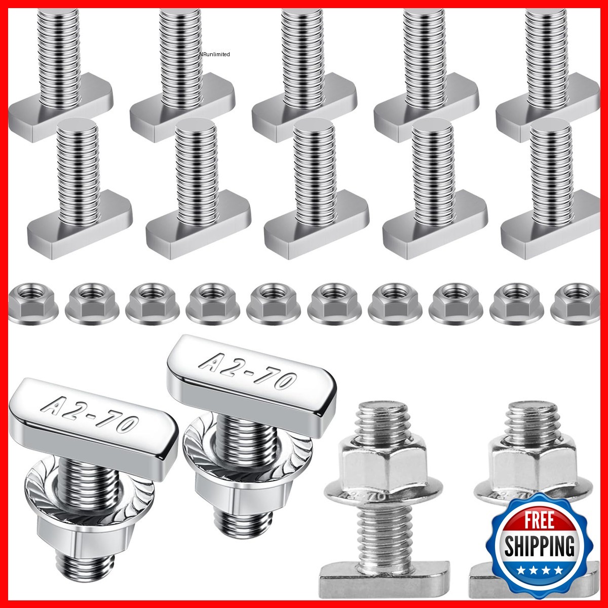 Yeasing T Bolt Set M8x20mm 10 Pcs Hexagon Flange Nuts Aluminum Extrusion Solar