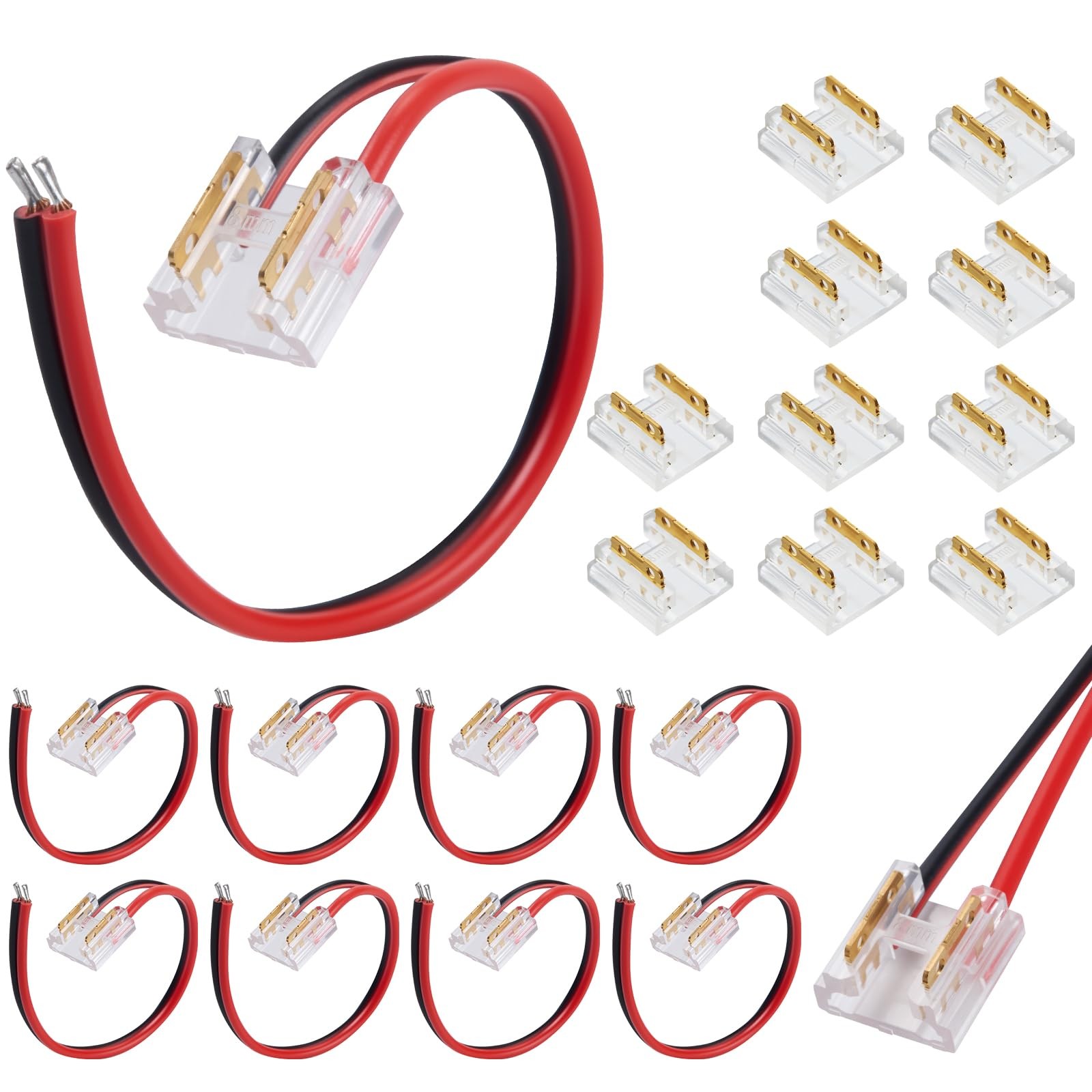 20PCS Premium LED Strip Connectors, Transparent Solderless 2 Pin 8mm LED Ligh...