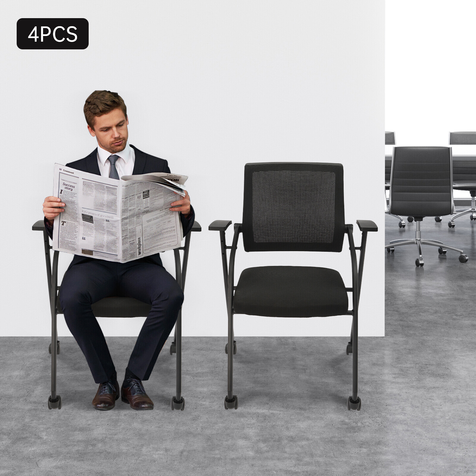 4 Pack Office Chairs on Wheels Ergonomic Mesh Bouncing Back Office Chair