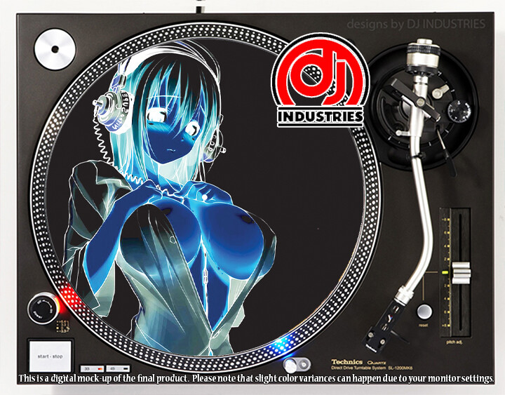 Anime Headphone Girl Negative - 7"-12" DJ slipmat for  turntable record player