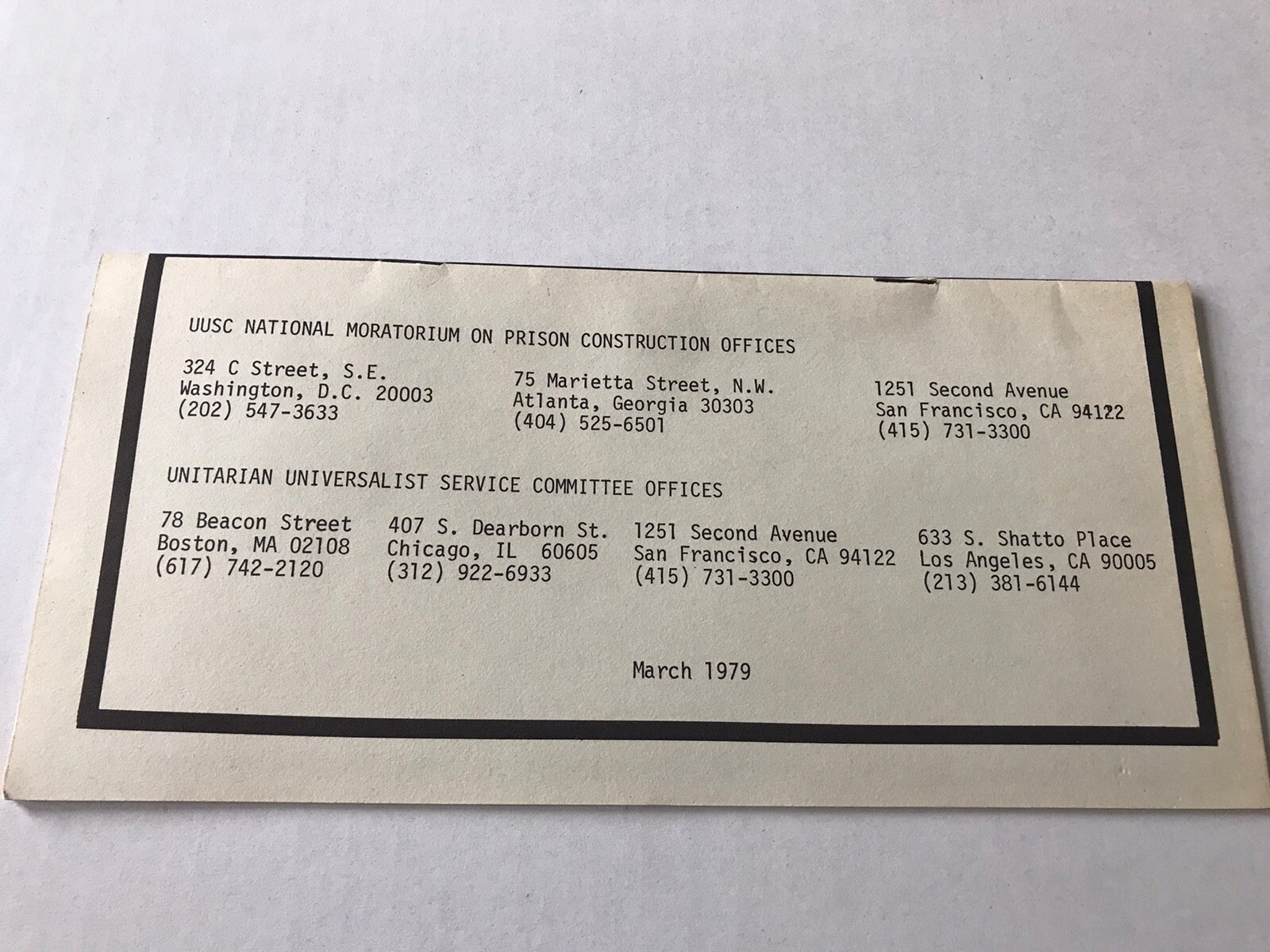 1979 UUSC Moratorium on Prison Construction Pamphlet 16 pages