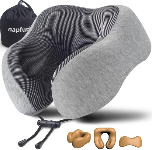 napfun Neck Pillow for Traveling, Upgraded 1 Count (Pack of 1), Light Gray