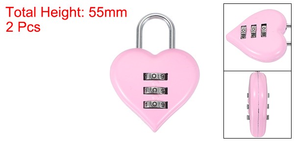 2 Pack Combination Locks Heart Shape Password Padlock Love Locker Lock Pink