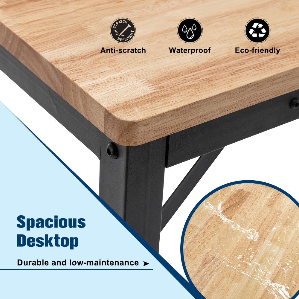 Heavy Duty Folding Workbench Block Wood Top Locking Casters Quick Collapse