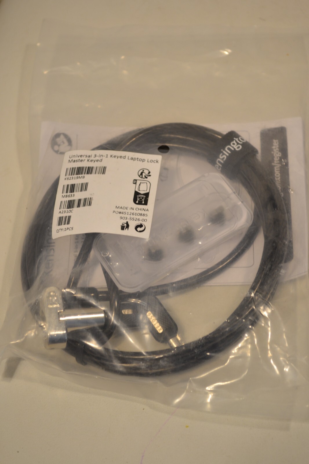 Kensington Universal 3 in 1 Keyed Laptop Lock Master Keyed K62319MB
