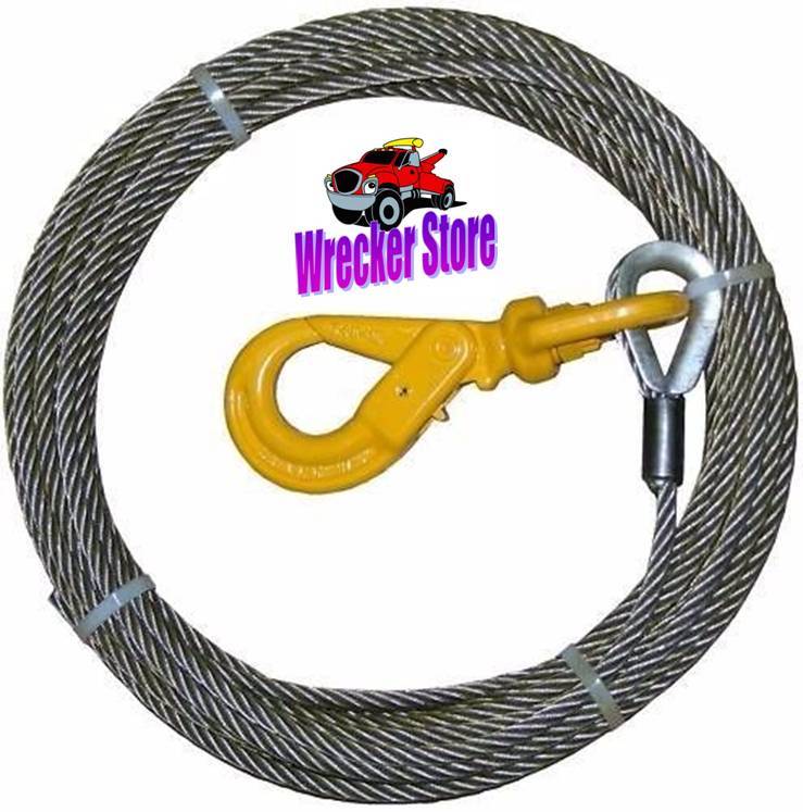 3/8" x 75' WRECKER WINCH CABLE W/ SELF LOCK SWIVEL HOOK for Wrecker Rollback etc
