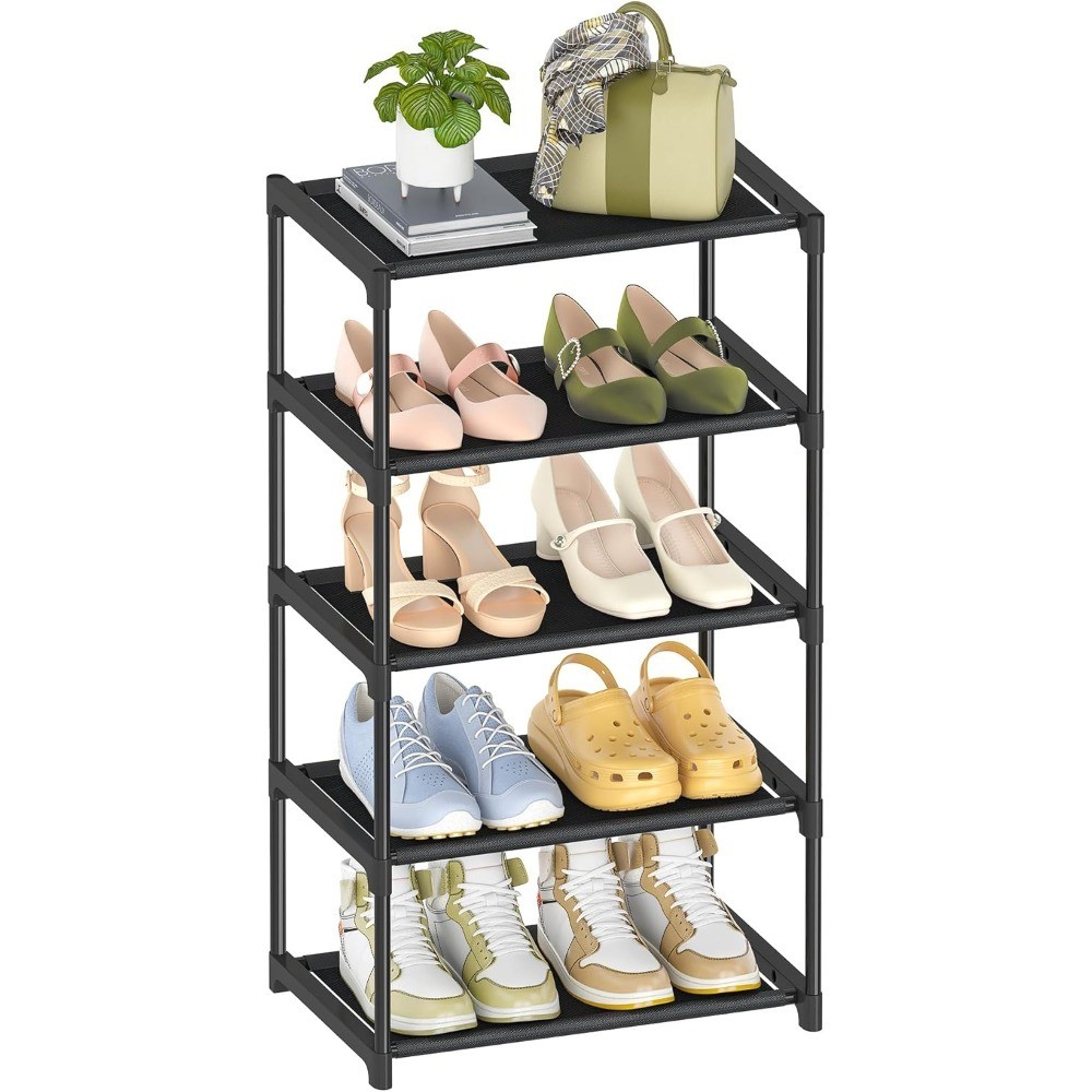 5-Tier Extra Small Shoe Rack (16.3" Wide), Narrow Space-Saving Organizer for