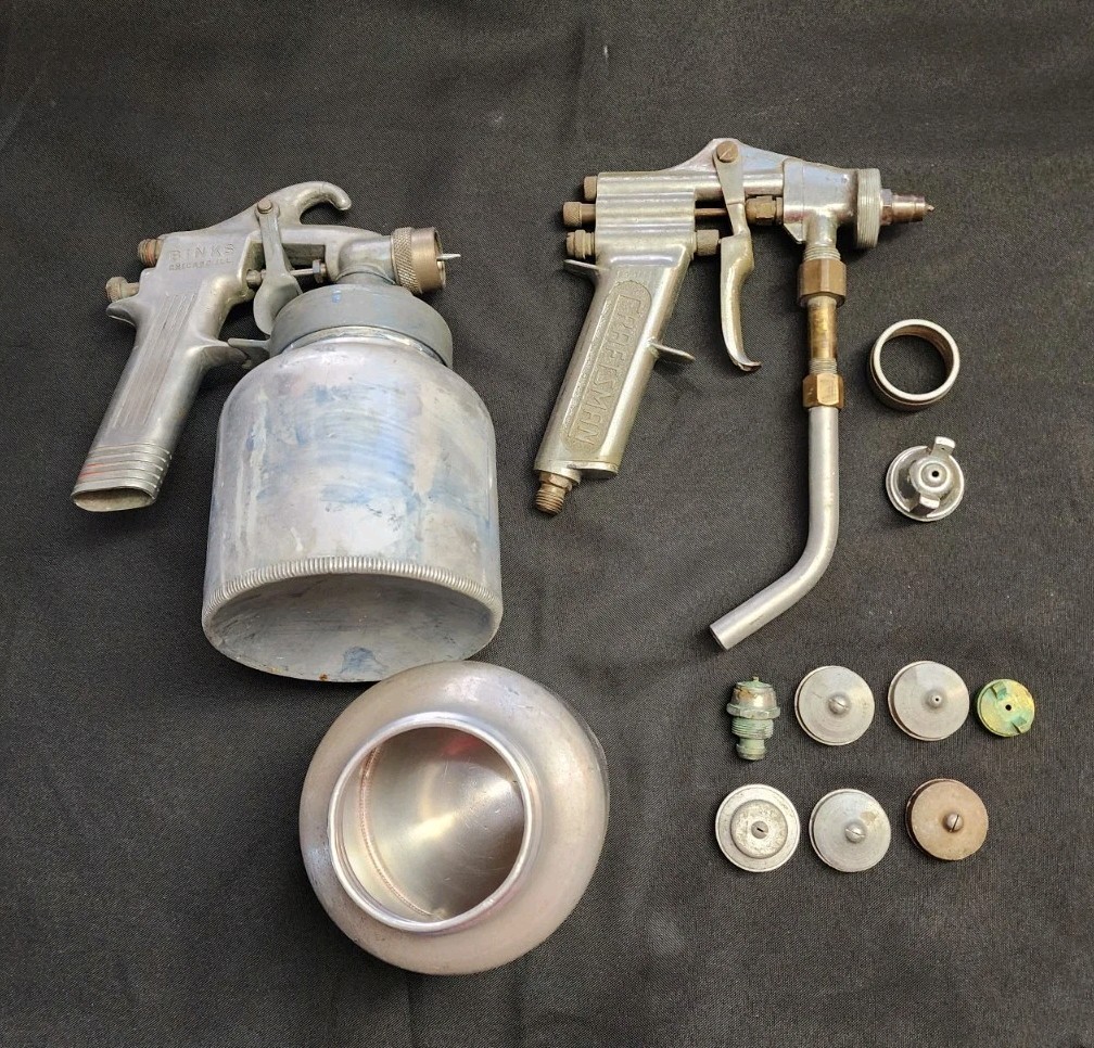 Read Lot Vintage Binks Model 35 & Craftsman Paint Spray Guns Canisters Discs