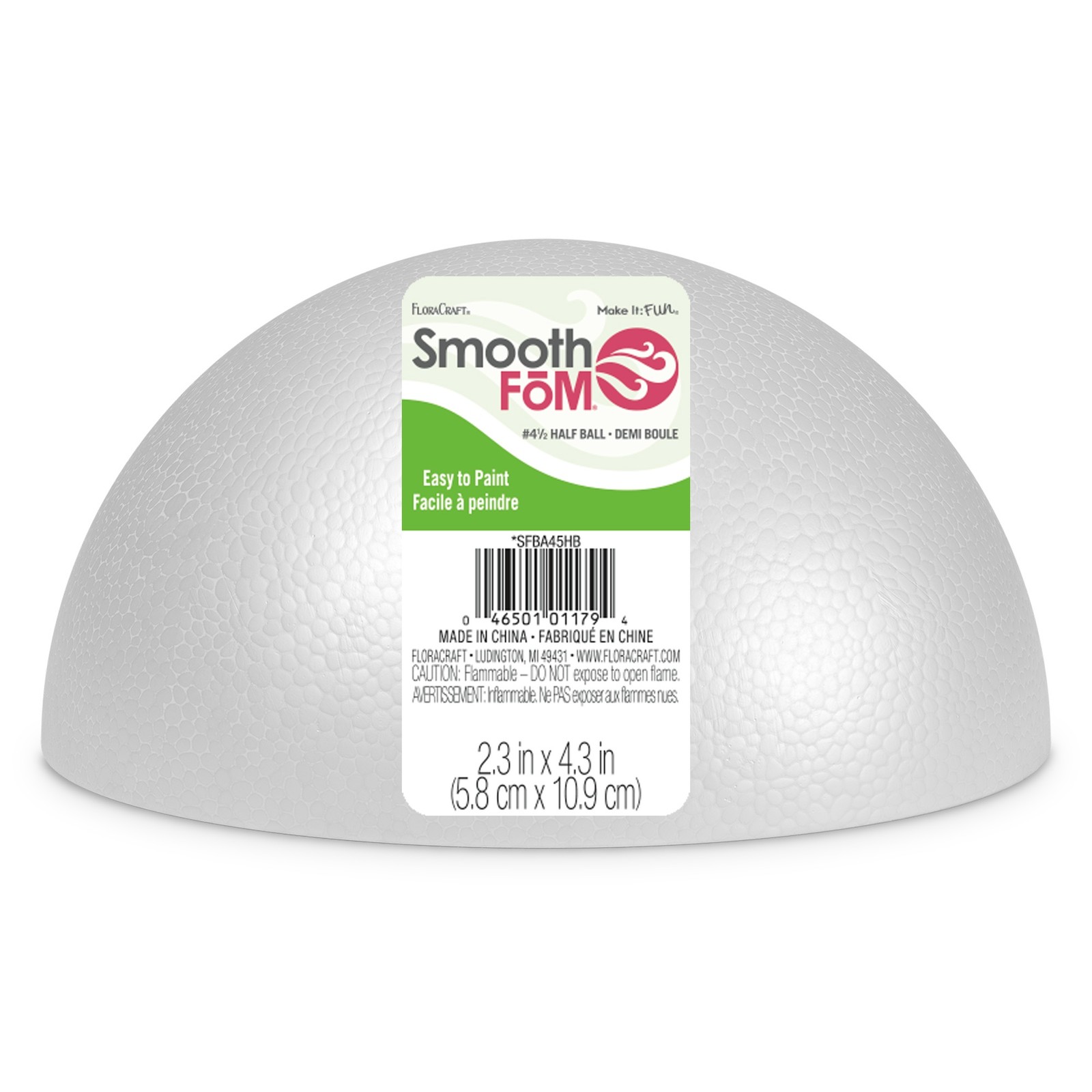 Smooth Styrofoam Half Ball 4.5"