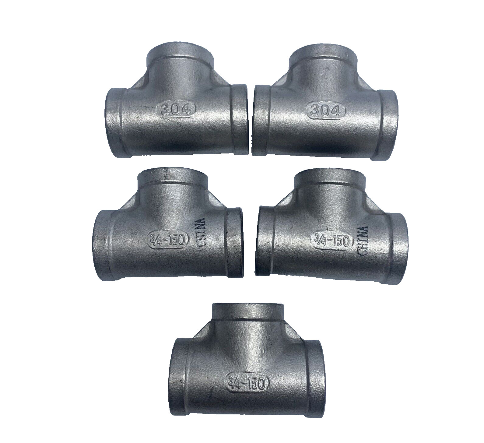 LOT OF 5  3/4"-150 FEMALE PIPE TEE CAST 304 STAINLESS STEEL FITTING