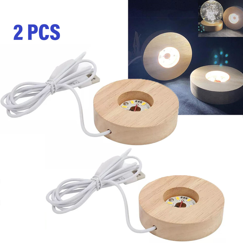 2x Wood LED Cool Light Display Base USB Resin Mold Night Light Stand Lamp Holder