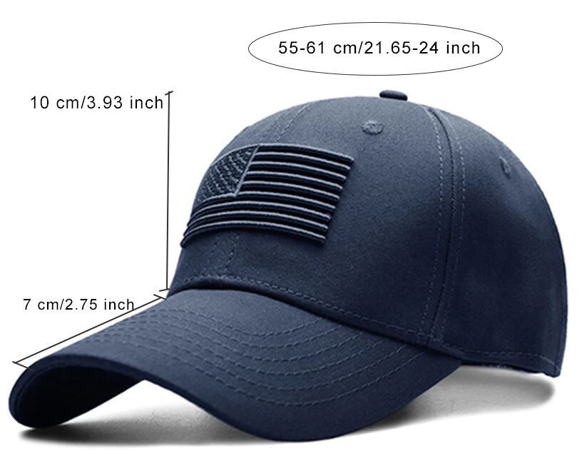 Navy Blue American Flag Embroidered Baseball Cap - US Flag Hat Adjustable