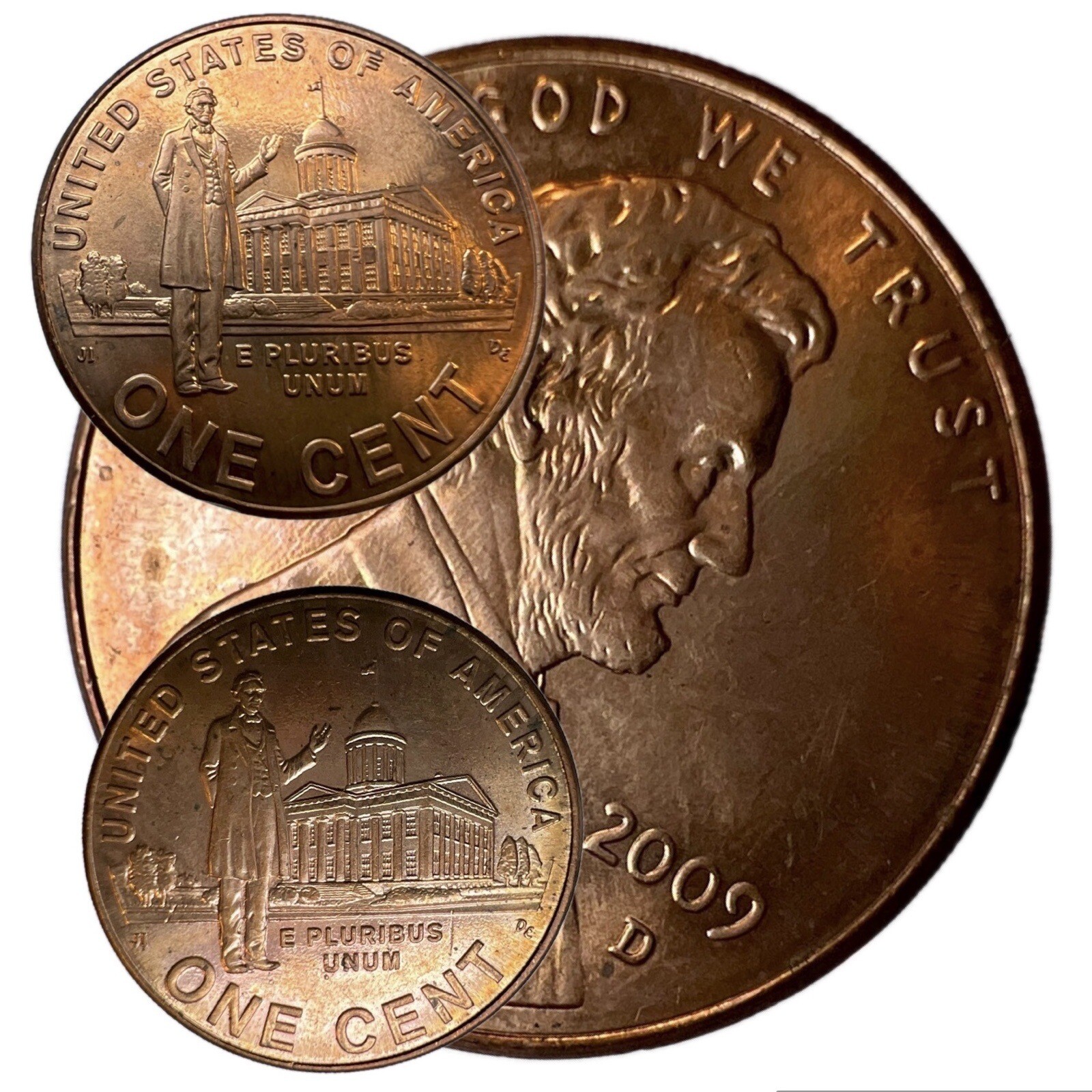 Lot of 2: 2009 Lincoln Cent “Professional Life in Illinois” developing toning