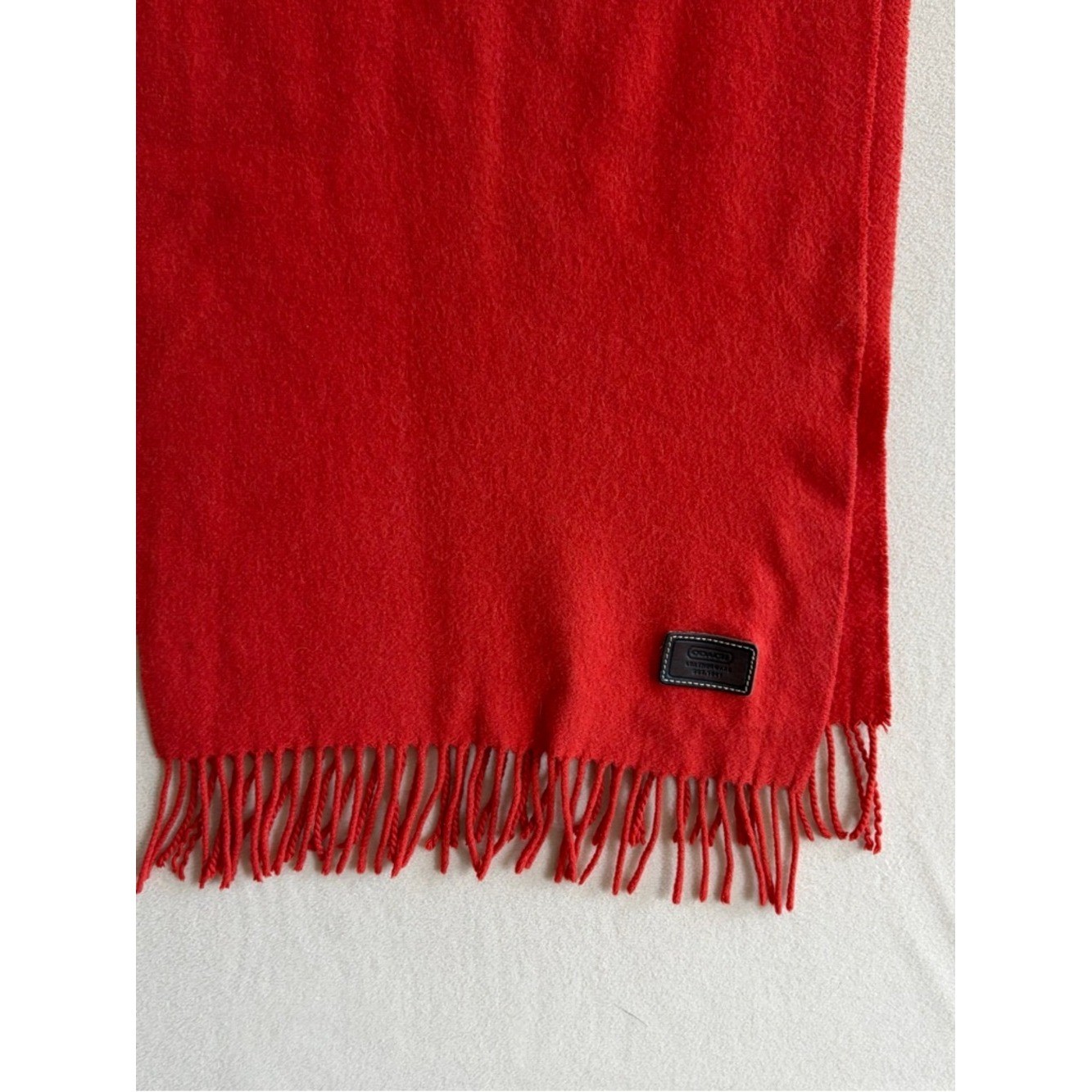 Coach Red Wool Blend Scarf Fringe Classic Winter Cozy Luxury Designer Unisex