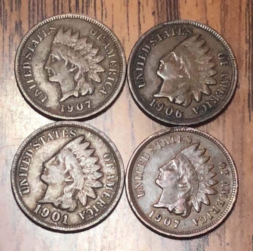 Indian Head 1907X2,1906,1901 W/Part Liberty Get (4) These Exact Coins S329