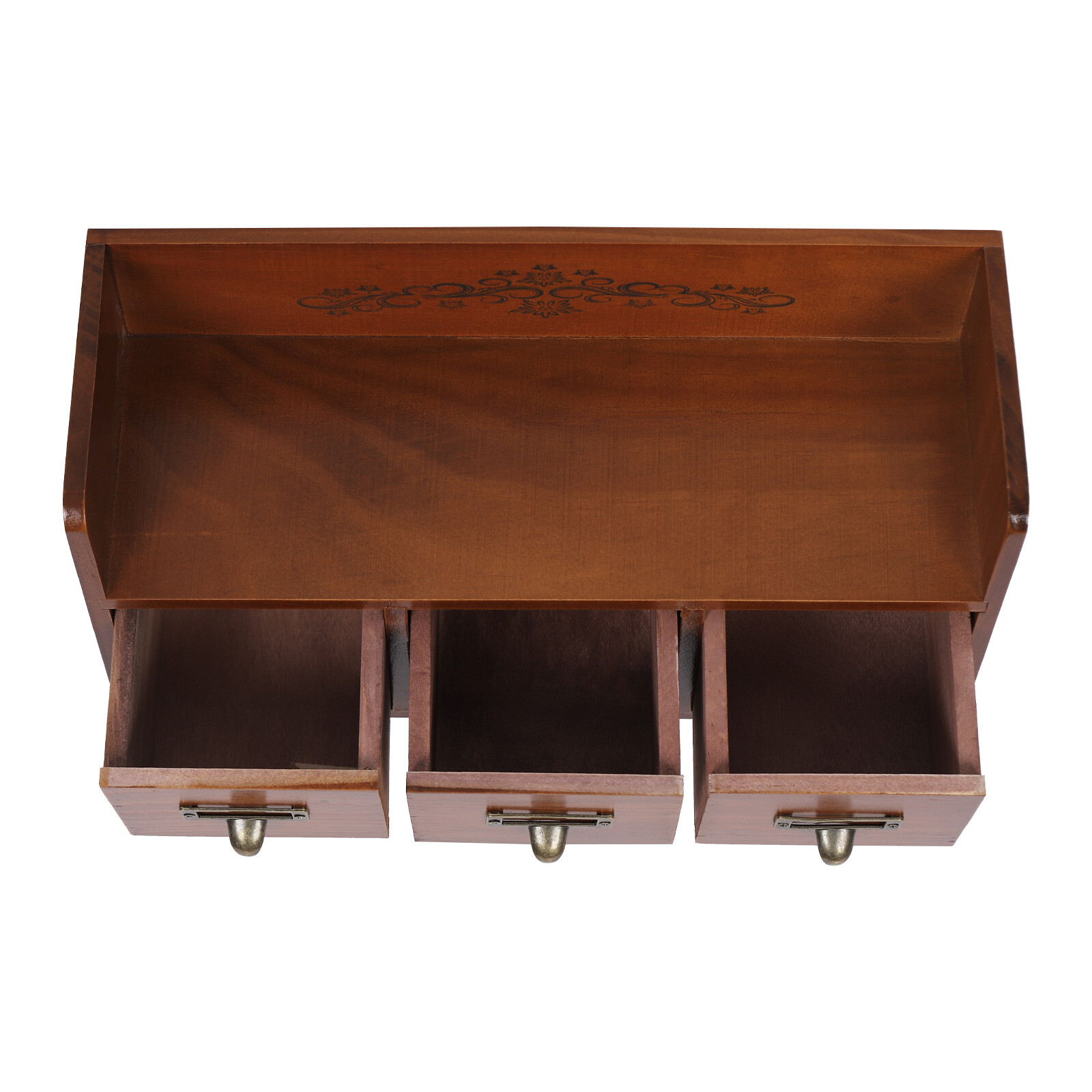 Retro 3 Drawers Wood Desktop Storage Cabinet Cosmetic Jewelry Organizing Cabinet