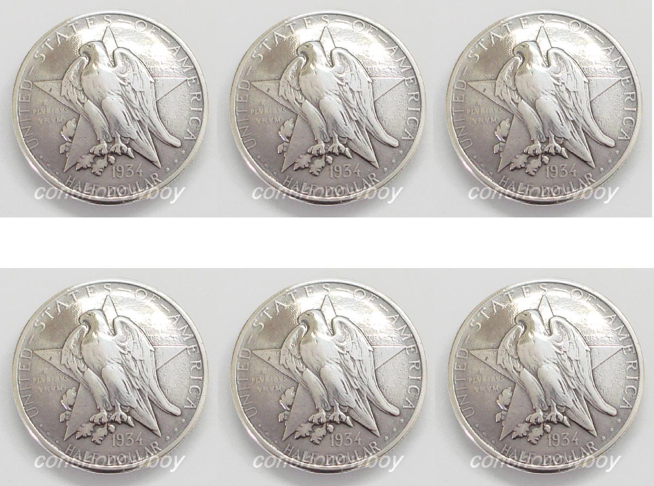 6 of Texas Centennial Half Dollar Eagle Star Reproduction Coin Conchos screwback