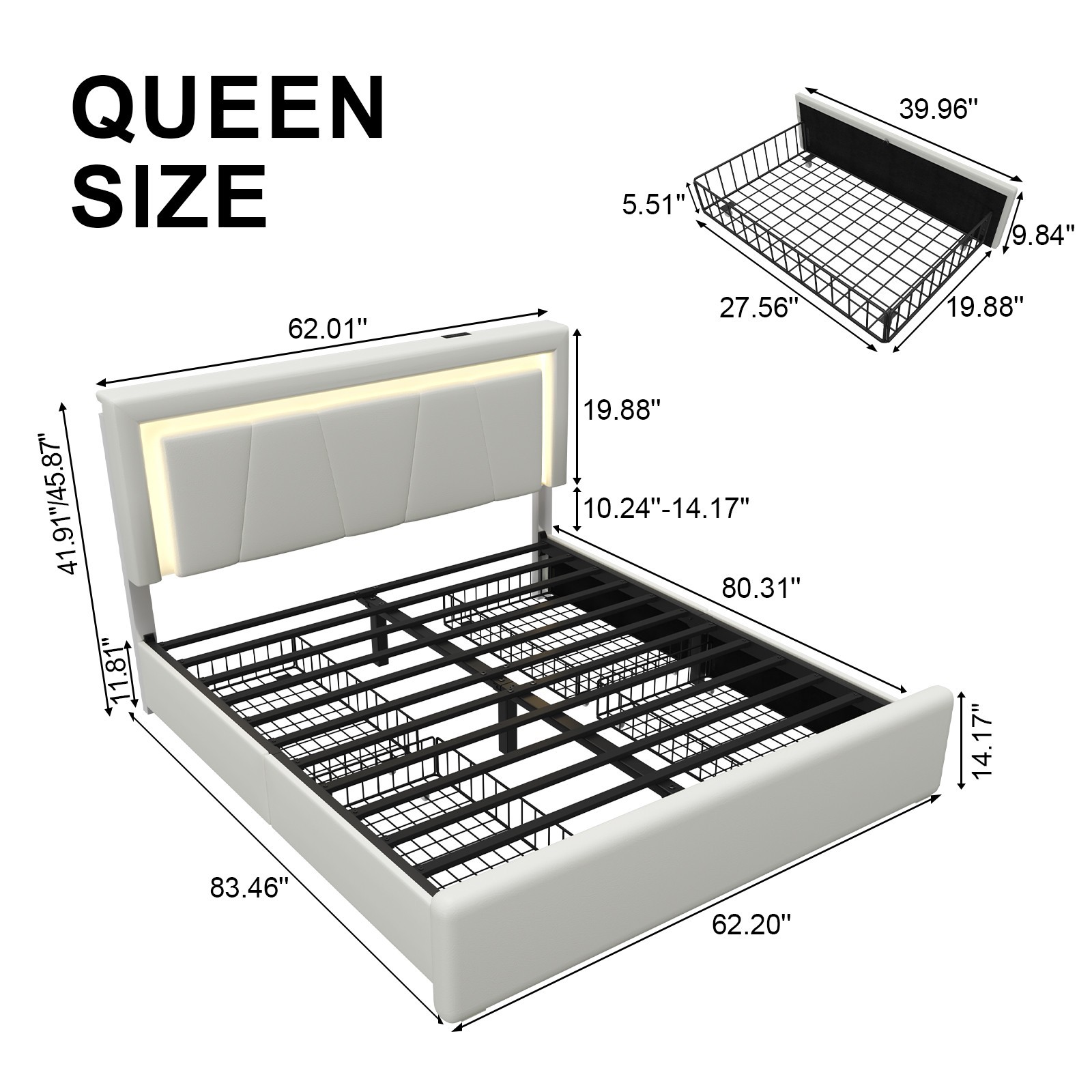 E-MOTIE Upholstered Bed Frame with 4 Storage Drawers & Adjustable Headboard