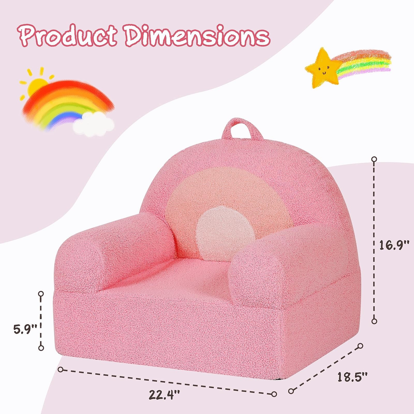 Comfy Toddler Chair, Snuggly Kids Armchair, Pink Rainbow