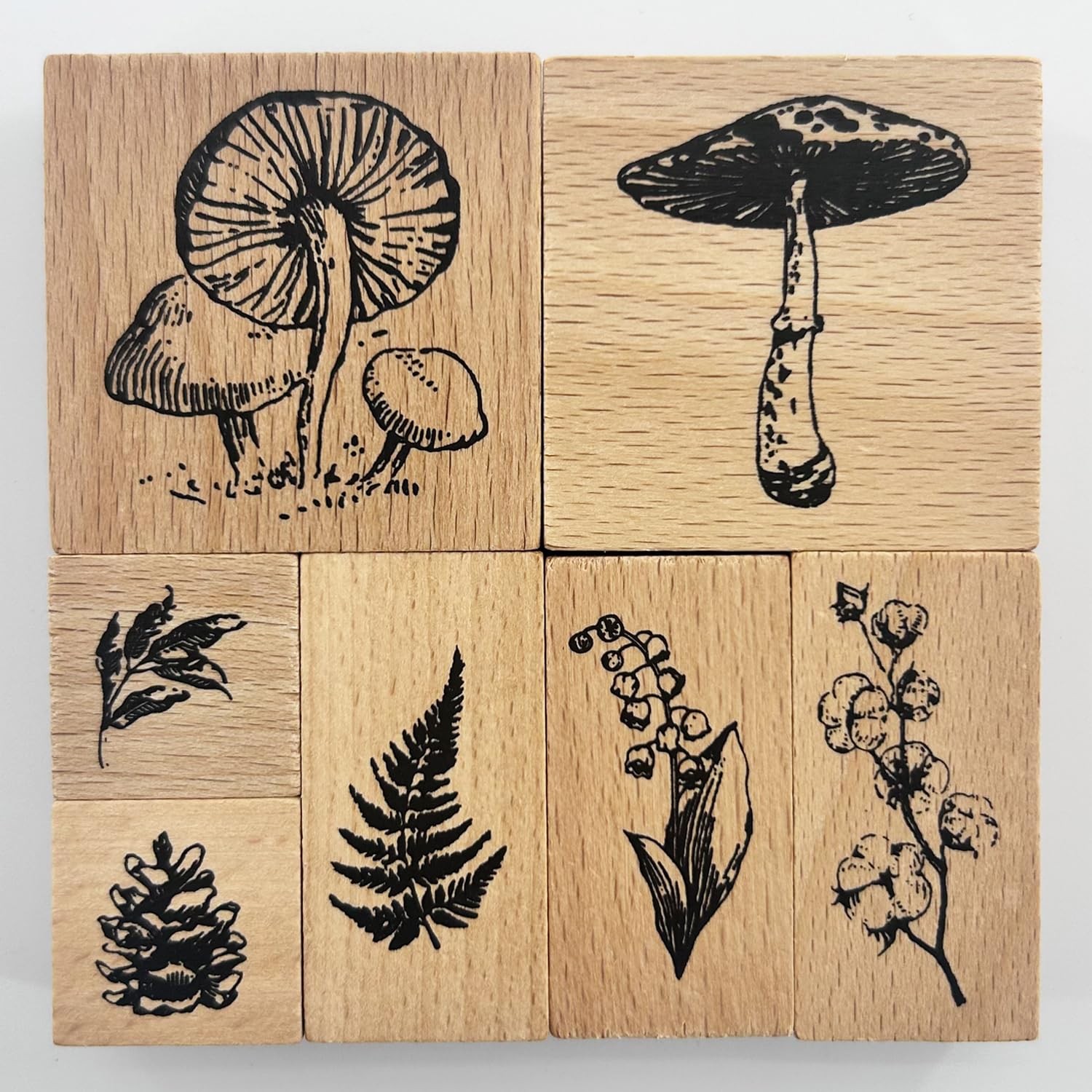 7Pcs Wooden Mounted Rubber Stamps Plant and Flower Decorative Retro Wood Rubb...