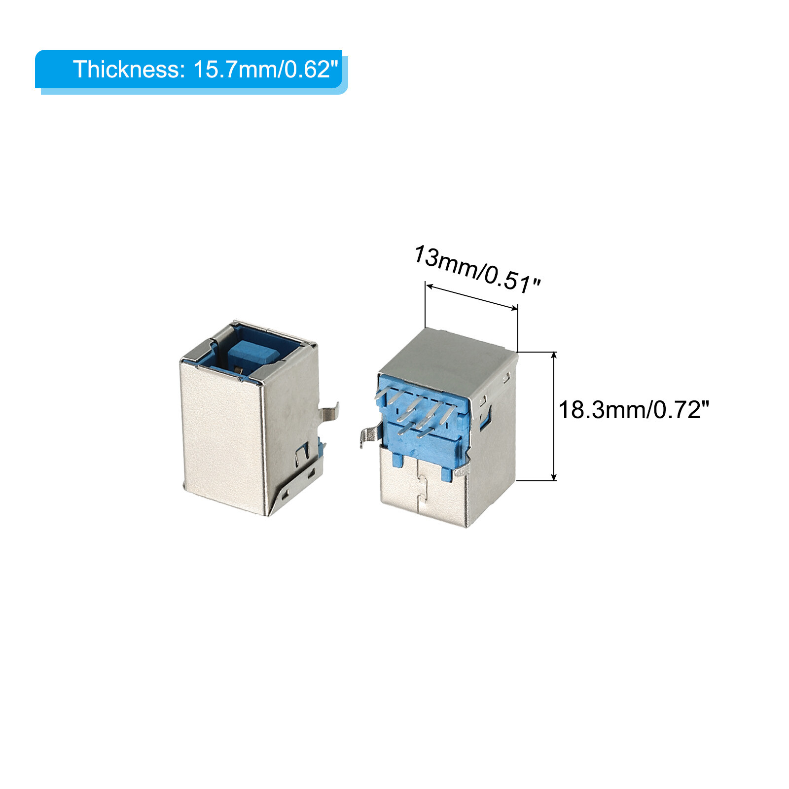 2Pcs USB Connector 3.0 Type B 9Pin Female 90 Degree Jack Solder USB Adapter
