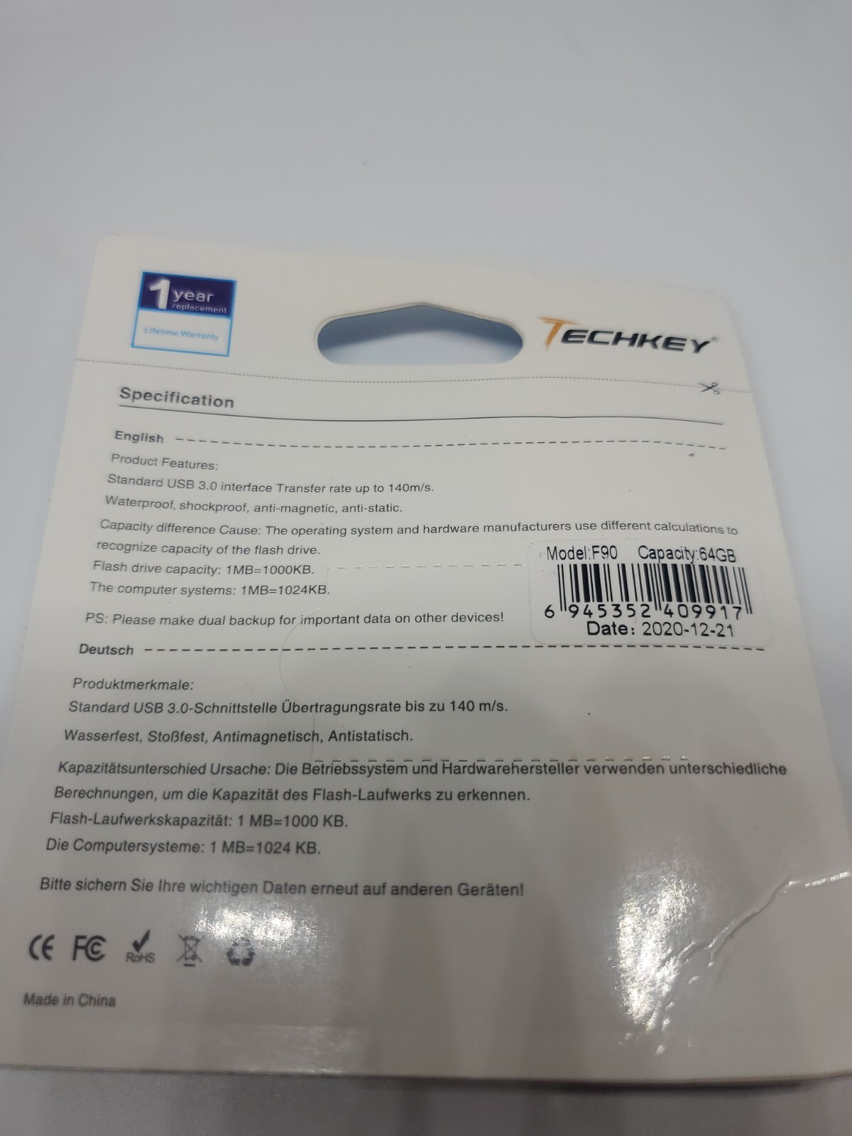 USB 3.0 - 64GB - TECHKEY USB- High Speed Flash Drive - New