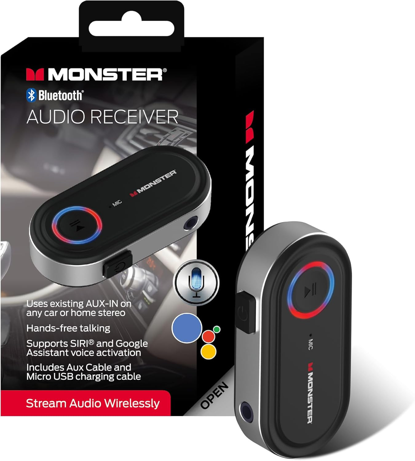 Monster Bluetooth Audio Receiver, Aux Bluetooth Adapter with 3.5Mm Jack, Hands-F