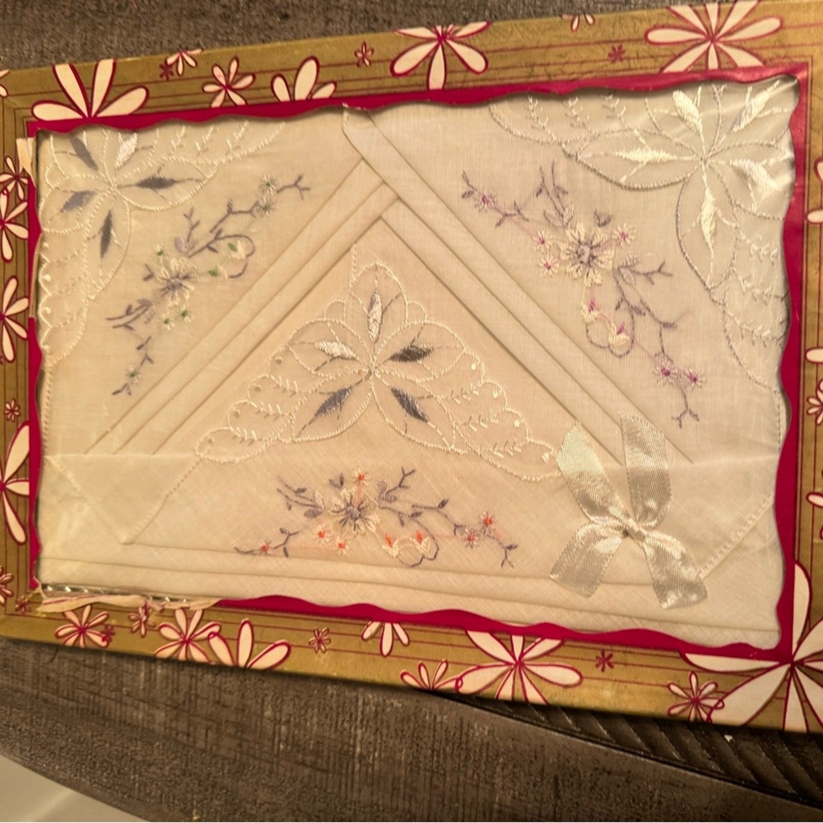 Vintage Orlana Swiss Loom Floral Embroidery White Handkerchiefs Pack Of 3 New